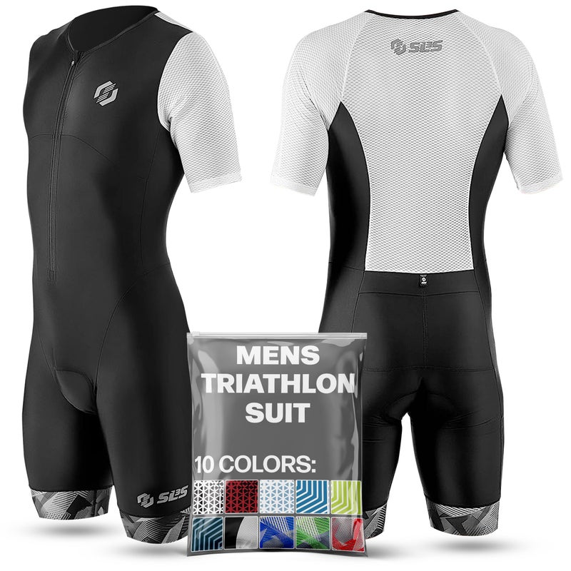 SLS3 Triathlon Suits Mens - Aerodynamic Sleeved Tri Suit Men â€“ Lightweight Trisuit with Premium FX Fabrics - 2 Pockets (Monochrome, Small) - Image 1